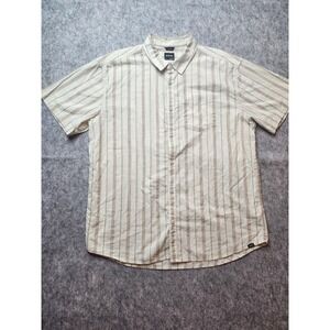 Prana Mens XL Short Sleeve‎ Button Down Shirt Beige Striped Standard Fit Pocket